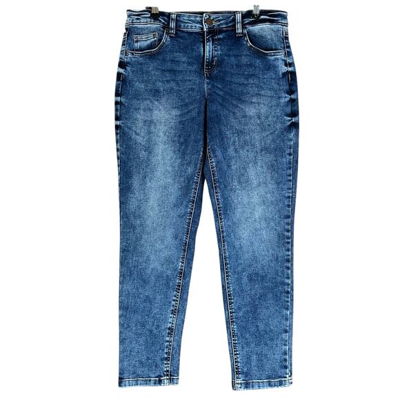 Justice Jeans Girls Size 14 Plus Blue Mid Rise Whiskered Stone Medium Wash Denim - Picture 1 of 11